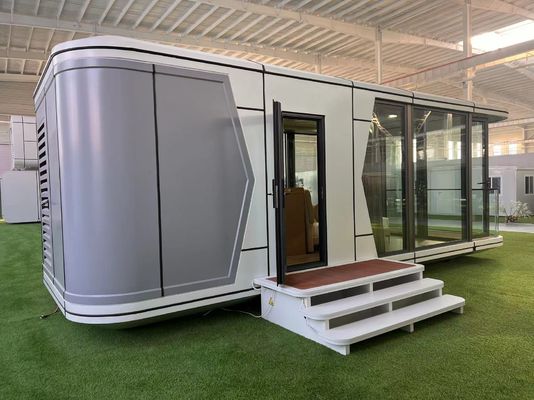 Casa de contenedores al aire libre con diseño de casa cápsula y pared de paneles de sándwich de lana de roca