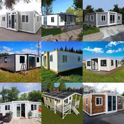 Casas de contenedores residenciales plegables 20 pies caja de expansión de doble ala para una vida fácil